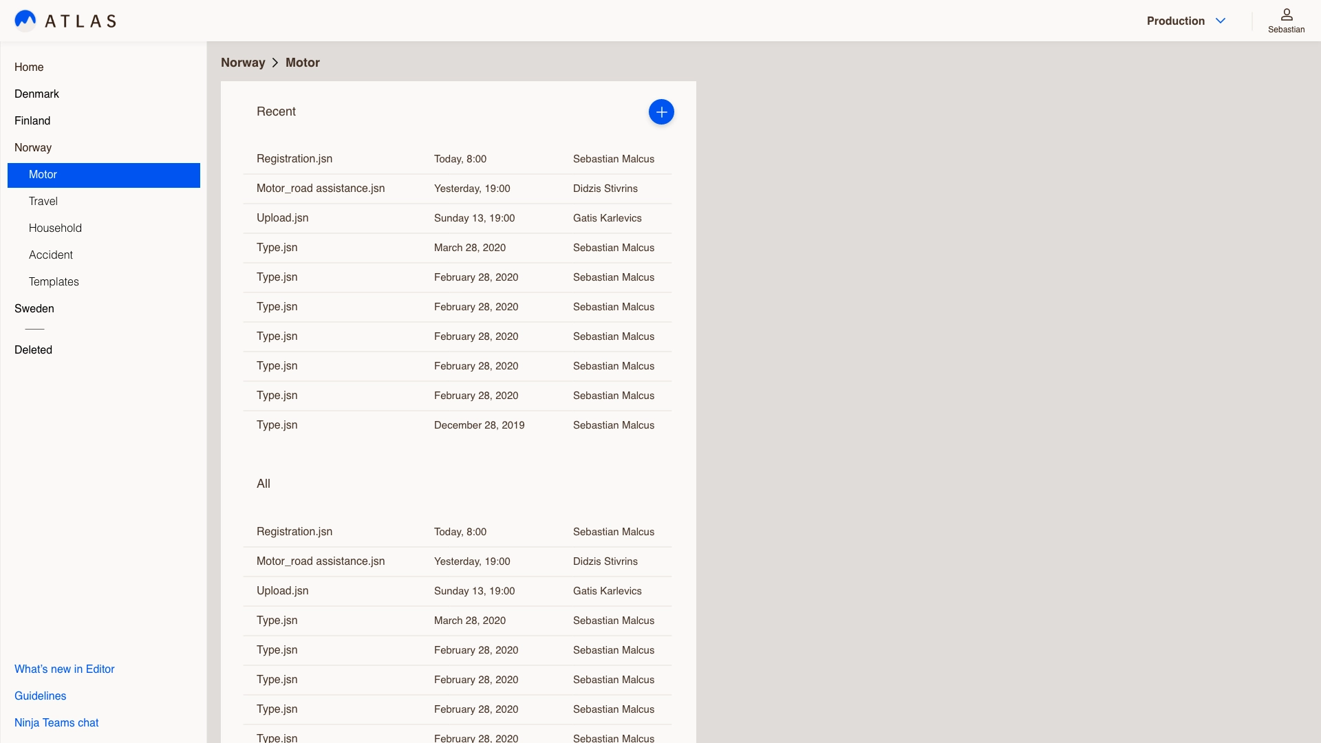 Atlas file list organised by country and product