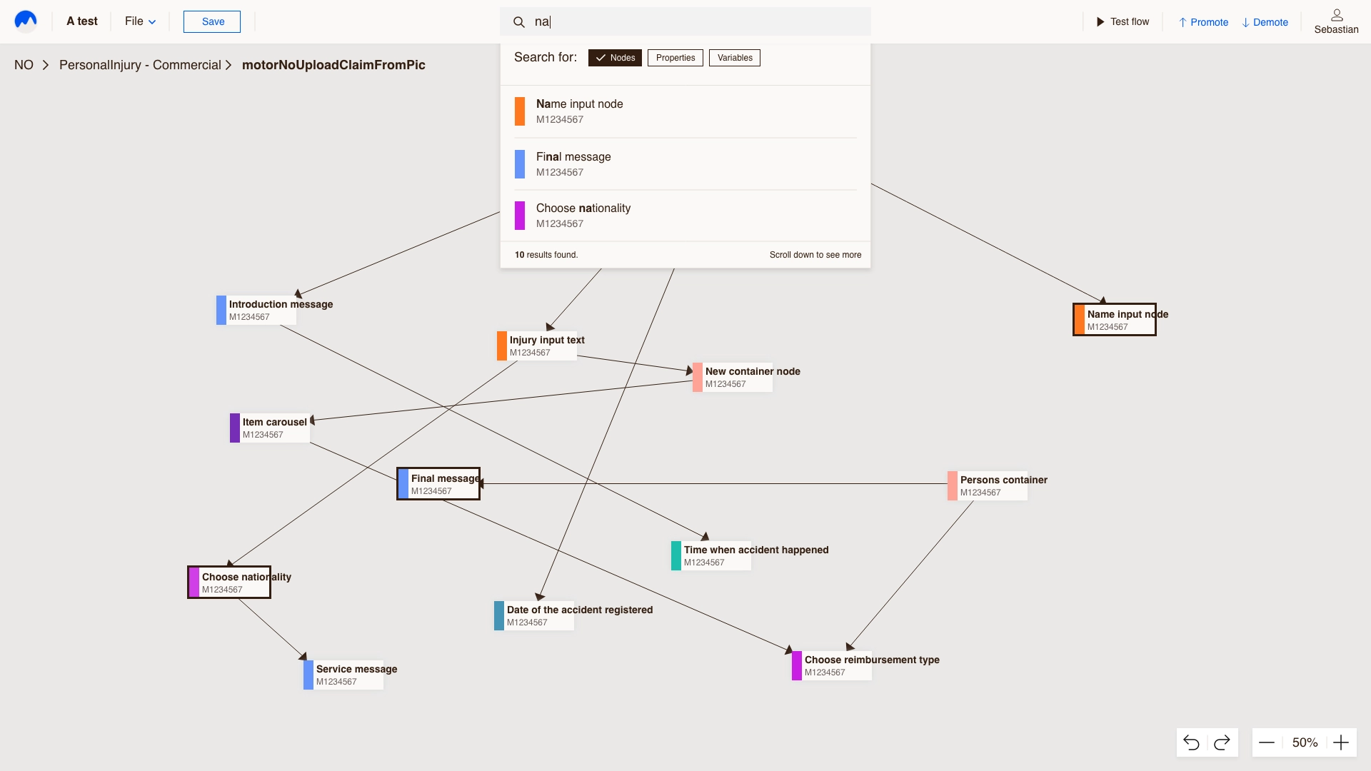 Searching for nodes on the canvas