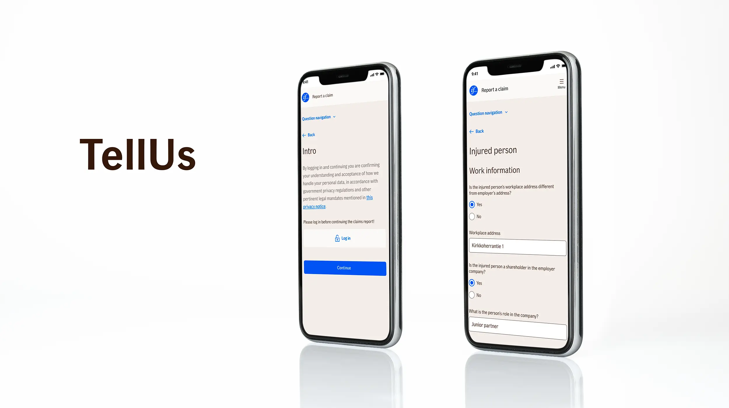 TellUs claim form on two phones